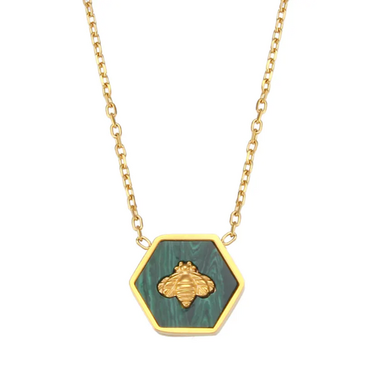 Green Bee Hexagon Necklace